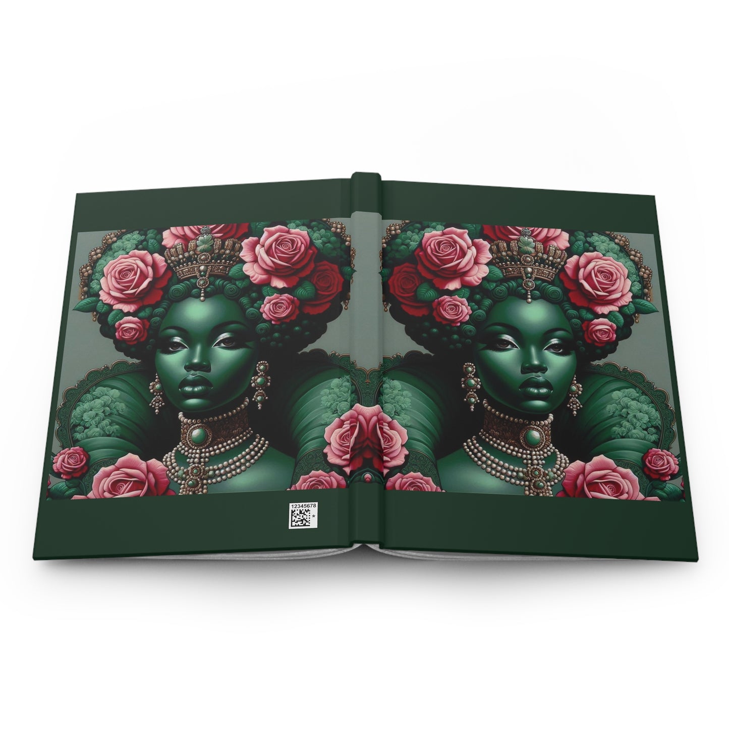 Elegant Floral Hardcover Journal - Stylish Writing Notebook - Green Lady With Roses Design