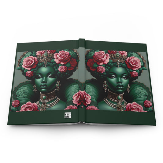 Elegant Floral Hardcover Journal - Stylish Writing Notebook - Green Lady With Roses Design