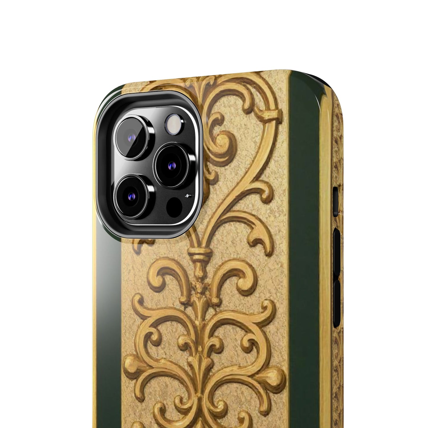 Elegant Teal Striped Gold Baroque Vintage Phone Case, Durable Cell Phone Cover, Floral Phone Protection, Personalized Gift Idea