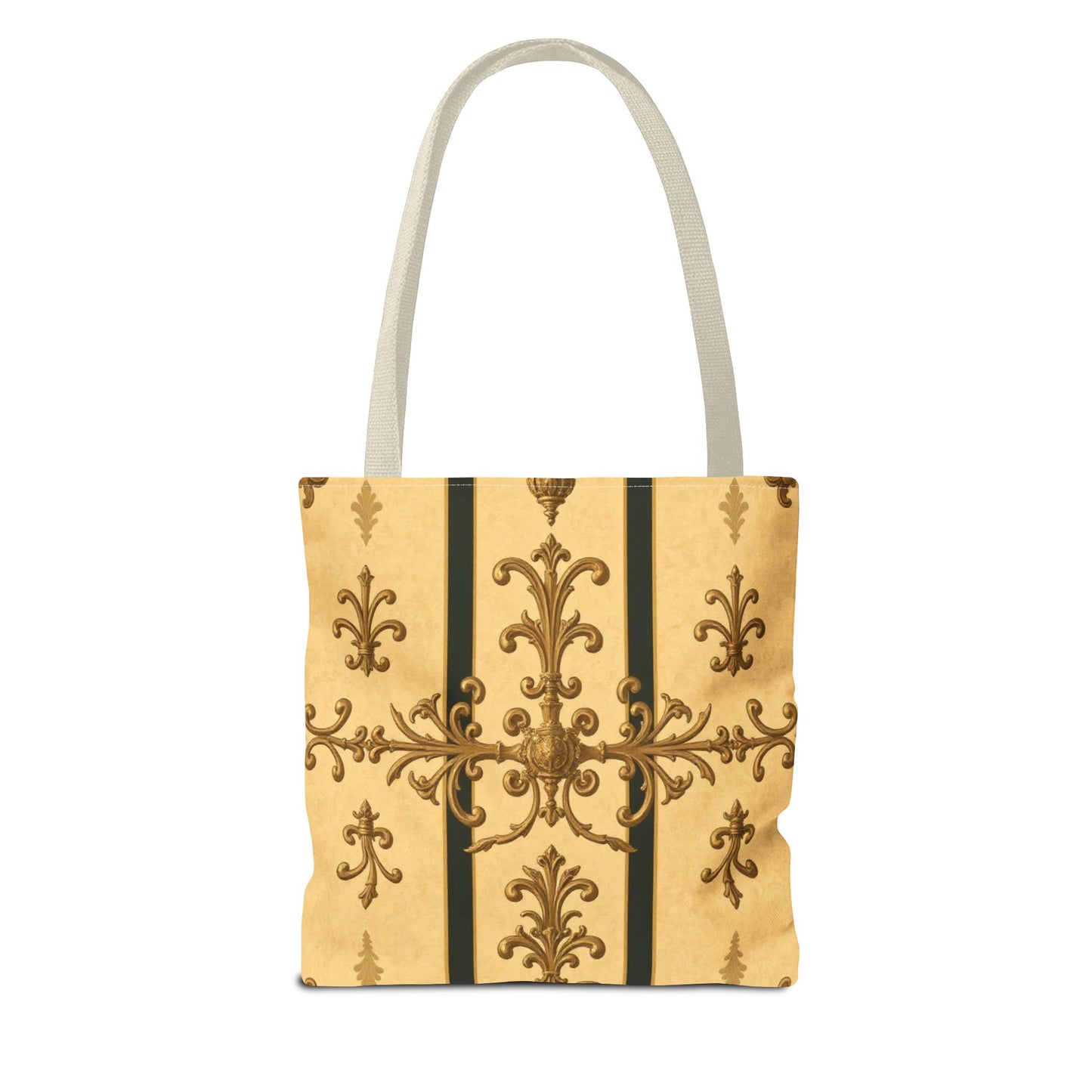 Elegant Baroque Pattern Tote Bag | Stylish Eco-friendly Shopping Bag, Beach Tote, Gift Bag, Daily Use - Matte Yellow Striped Antique Rococo