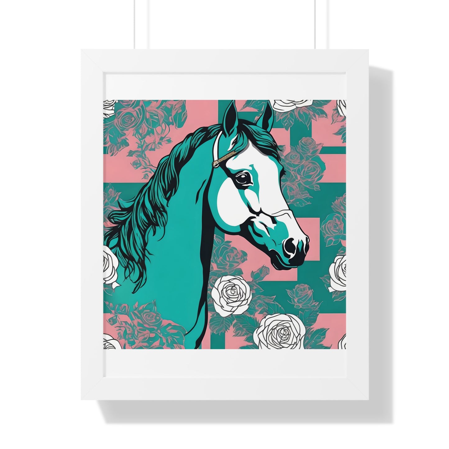 Vertical Poster - Stylish Modern Art for Home Decor - Teal & White Horse
