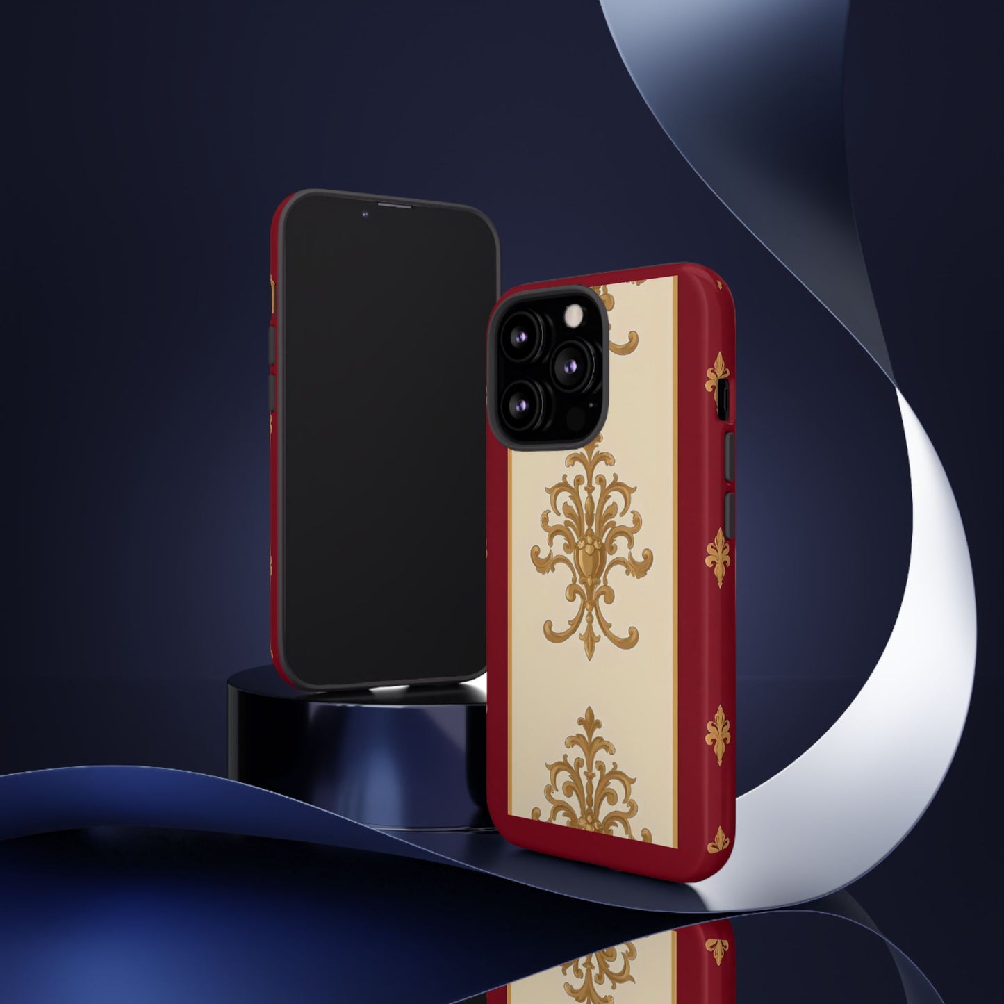 Elegant Floral Motif Phone Case - Tough Cases with Vintage Design - Dusk Red Striped Gold Damask