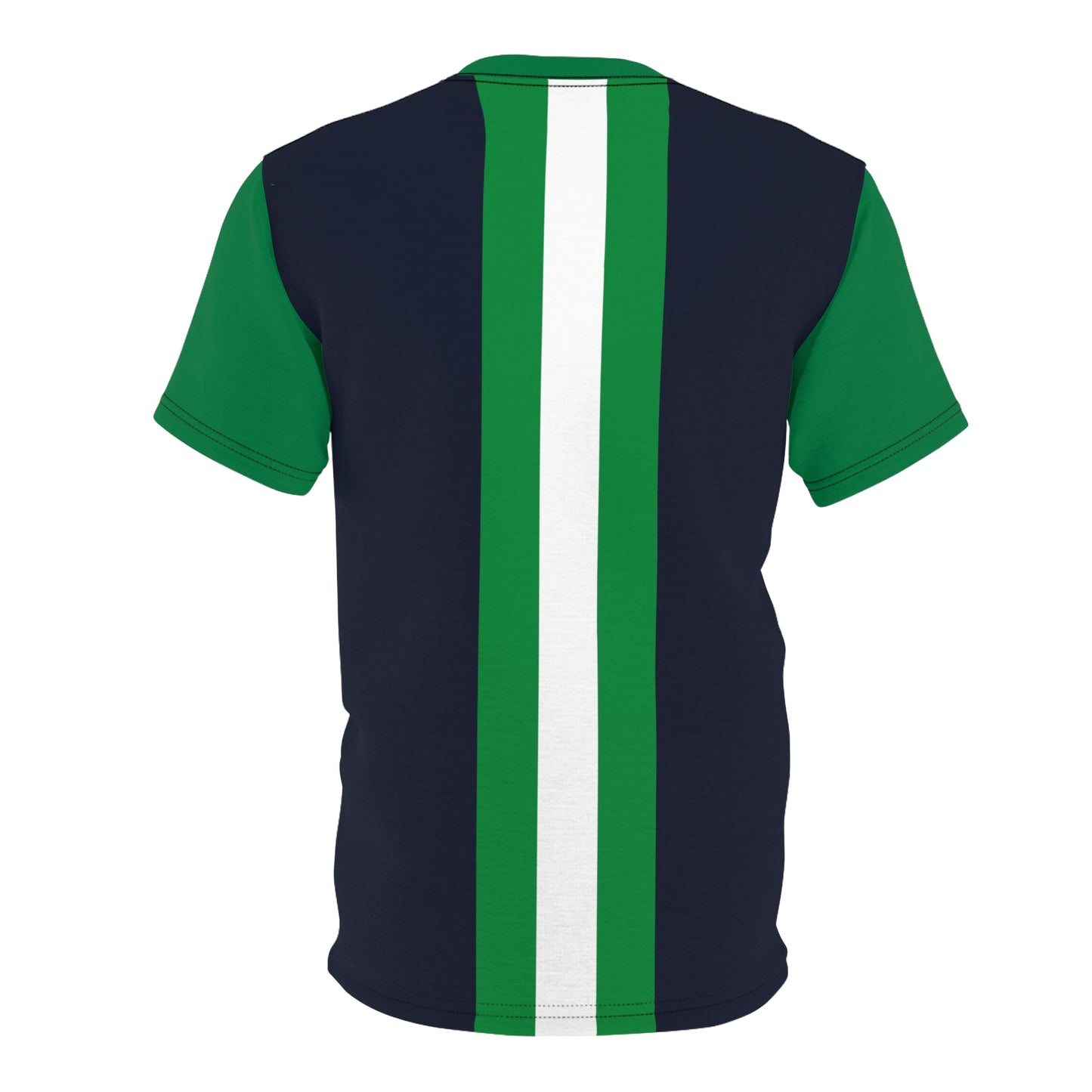Lunar Midnight & Green-White Striped (Green Collar) Stylish Unisex Cut & Sew Tee, Casual Wear, Graphic Tee, Cool Summer Shirt, Everyday Comfort
