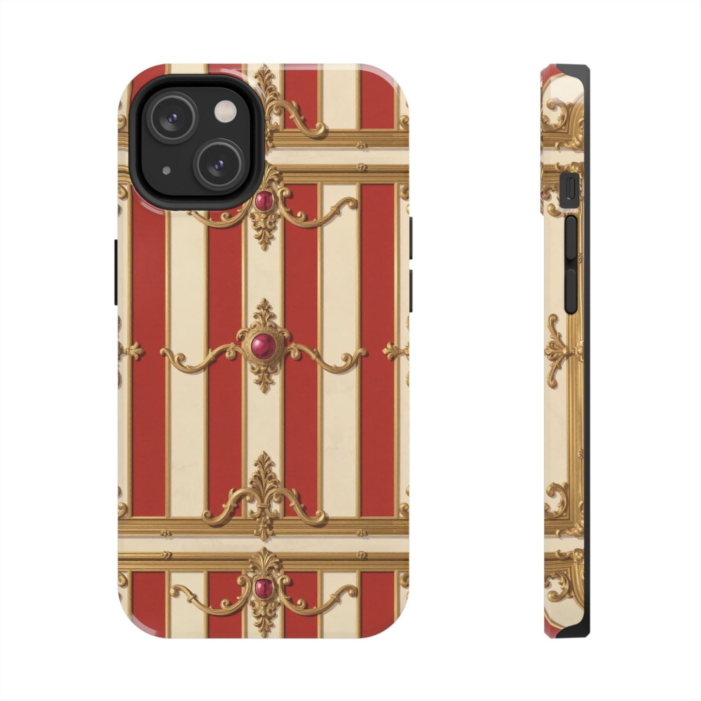 Elegant Alabaster & Dusk Orange Striped Baroque Tough Phone Case - Stylish Protection for Your Device