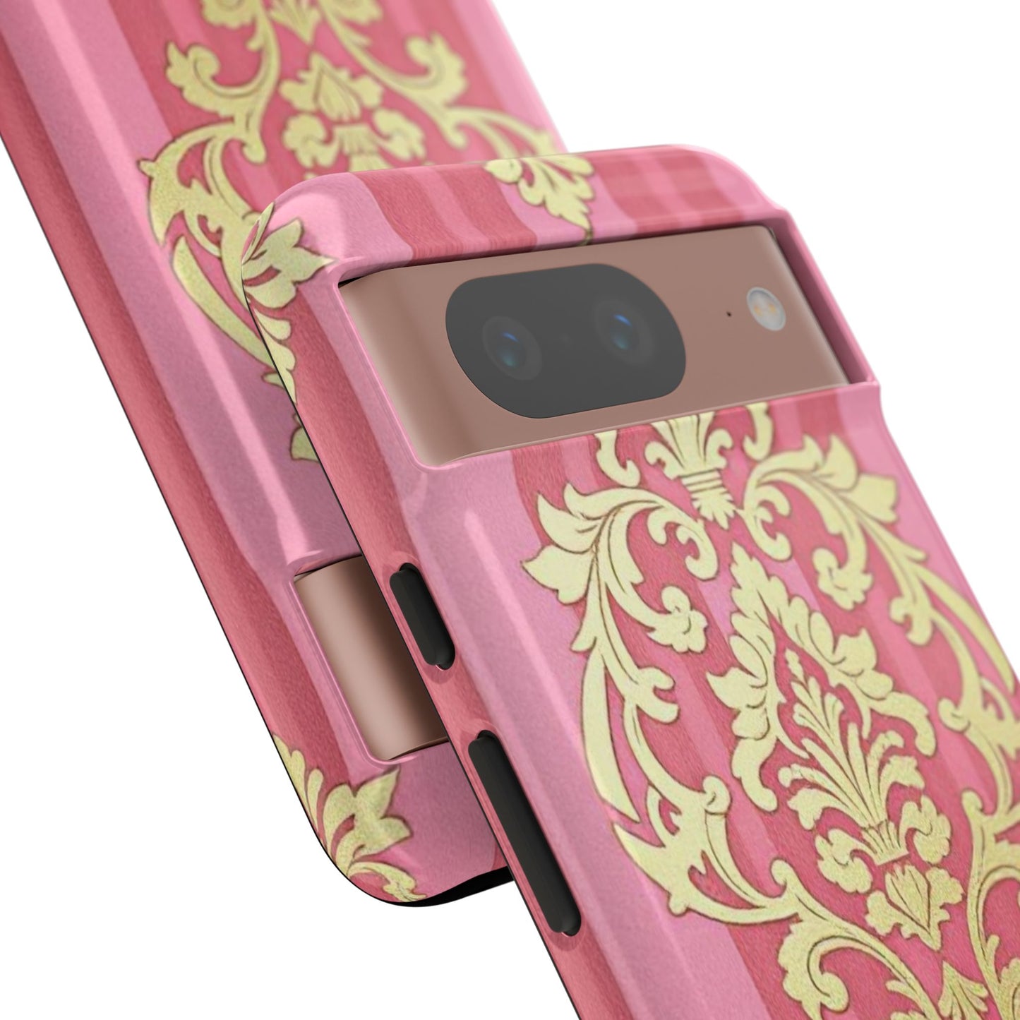 Elegant Floral Motif Phone Case - Tough Cases with Vintage Design - Pink Striped Damask