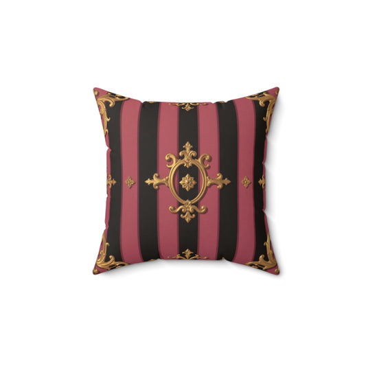 Elegant Black & Mauve Striped Gold Baroque Square Pillow for Luxurious Home Decor, Couch Cushions, Unique Accessories, Vintage-Inspired Decor