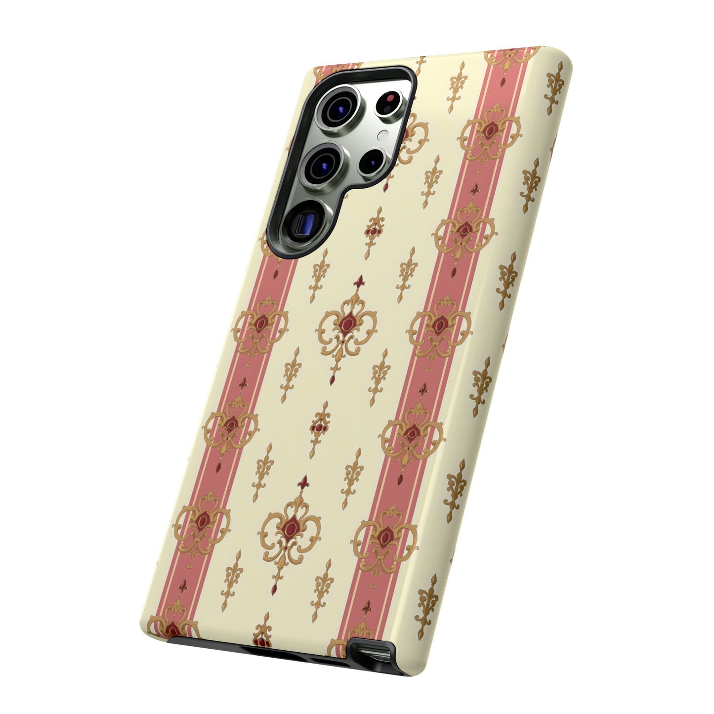 Elegant Floral Motif Phone Case - Tough Cases with Vintage Design - Mauve Striped Gold Damask