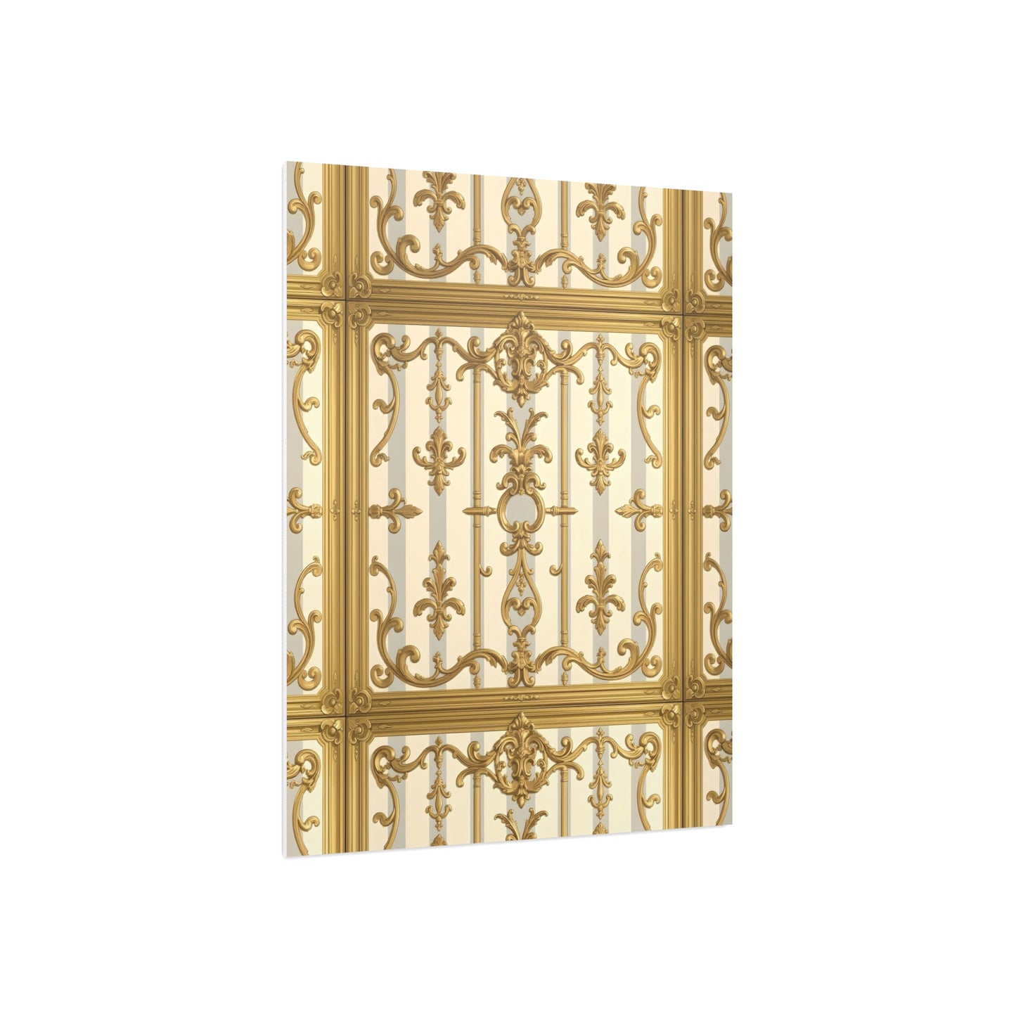 Elegant Ornate Foam Board Art - Luxury Wall Décor, Home Decoration, Versatile Display Board - Matte Gray & Cream Striped Gold Baroque