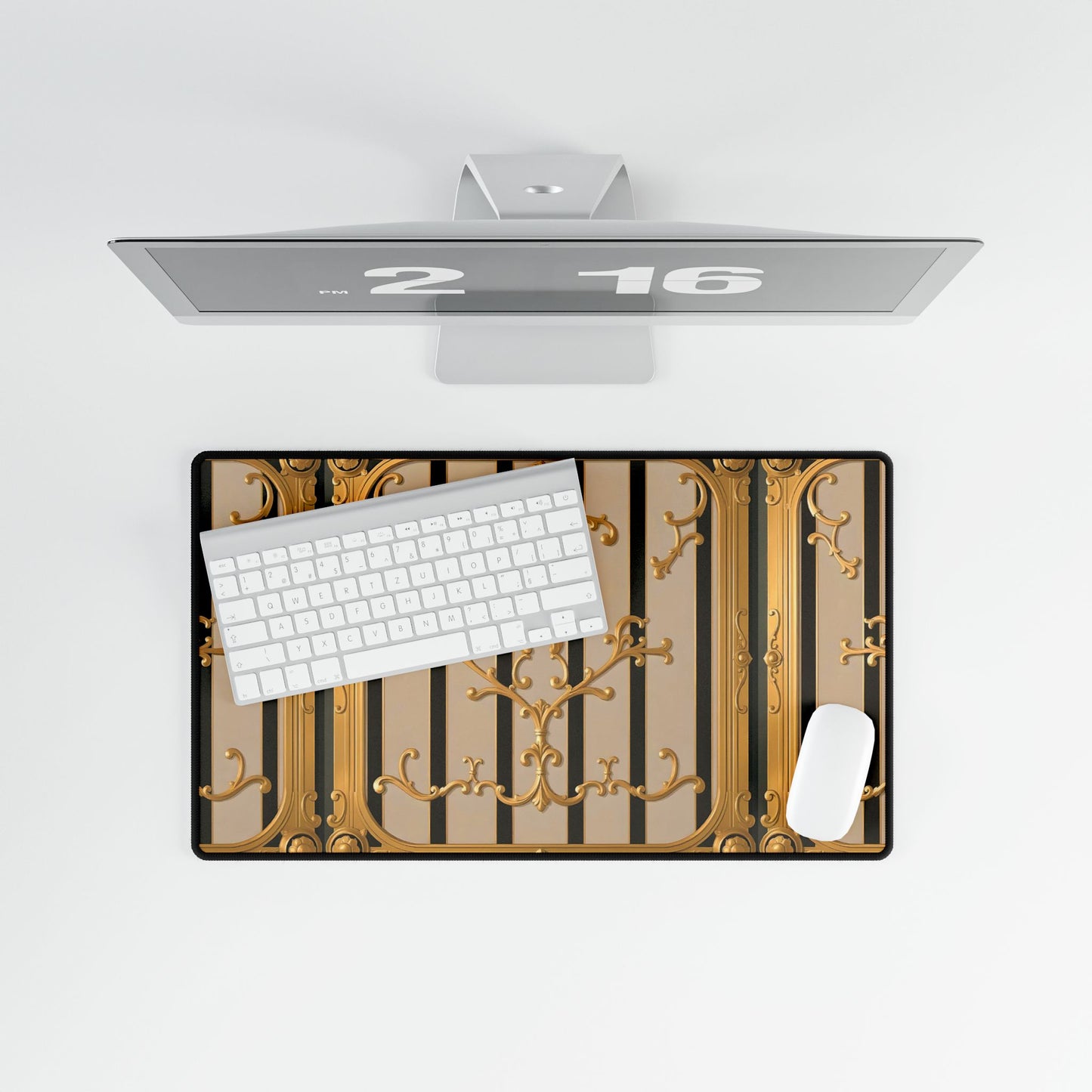 Desk Mats - Beige Striped Gold Rococo