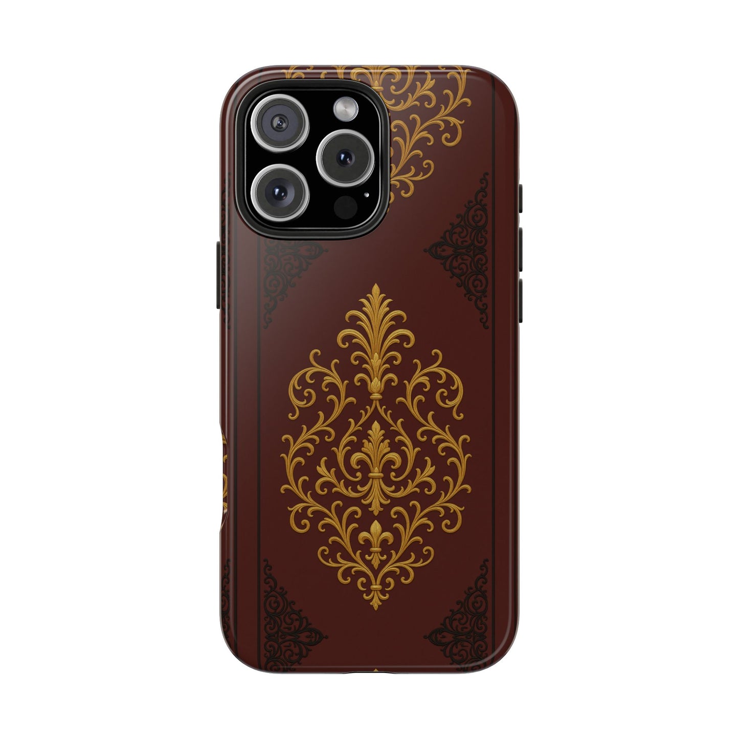 Dusk Burgundy-Black & Gold Baroque Tough Phone Case — Ornate Gold Baroque on Burgundy
