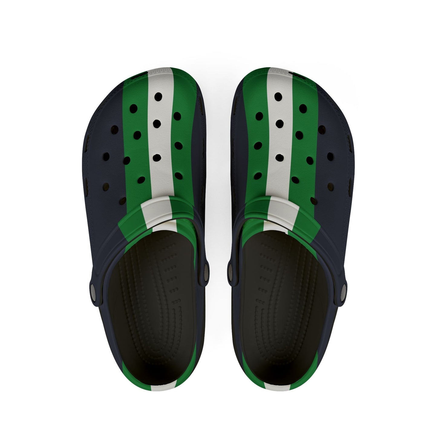 Lunar Midnight & Green-White Striped Stylish EVA Foam Shoes for Comfort, Casual Footwear, Trendy Slip-Ons, Perfect for Summer, Outdoor and Leisure Activities