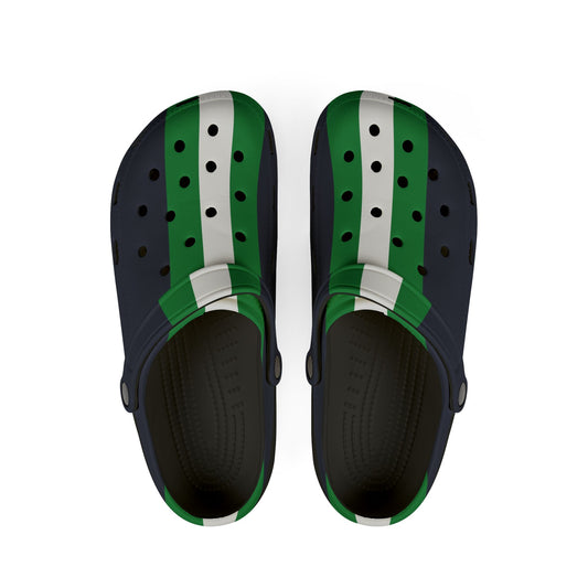 Lunar Midnight & Green-White Striped Stylish EVA Foam Shoes for Comfort, Casual Footwear, Trendy Slip-Ons, Perfect for Summer, Outdoor and Leisure Activities