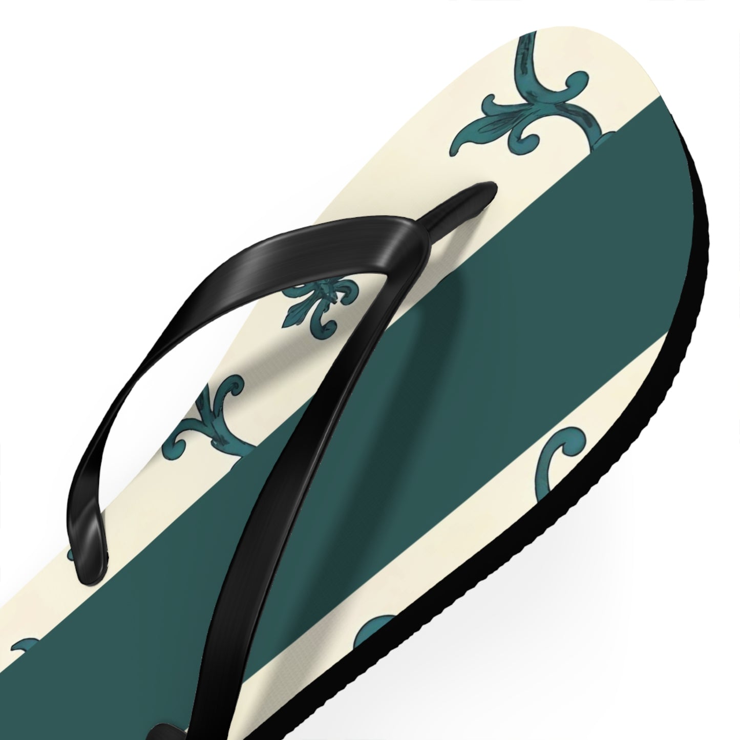 Stylish Summer Flip Flops, Trendy Beach Footwear, Casual Summer Sandals, Vacation Accessories, Eco-Friendly Summer Shoes - Teal Striped Rococo
