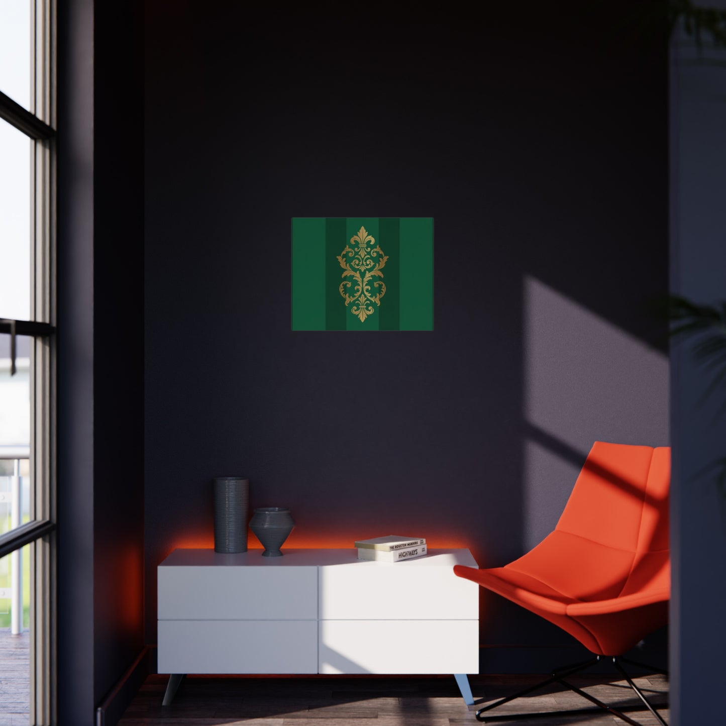 Gold Baroque Green Striped Foam Board Wall Art — Elegant Decorative Plaque