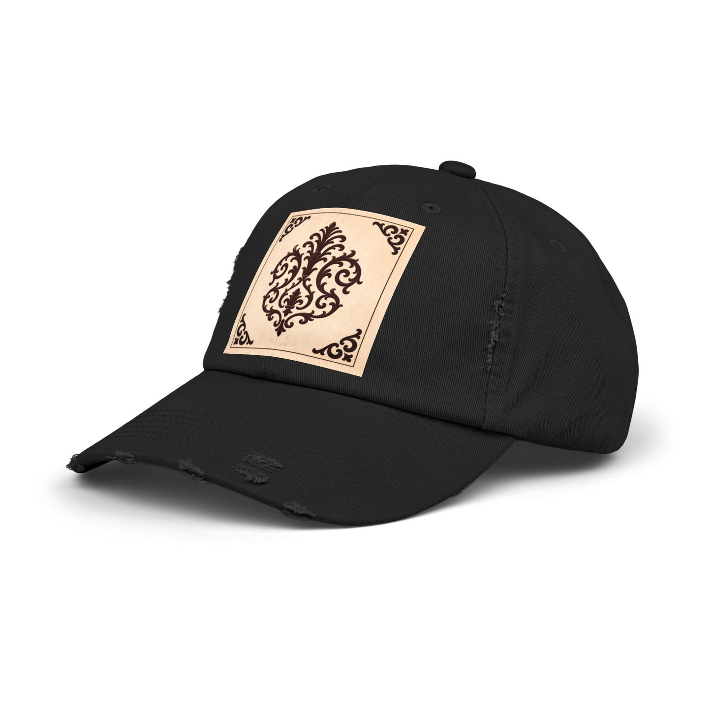 Almond-Beige & Brown Baroque Distressed Cap with Vintage Baroque Patch