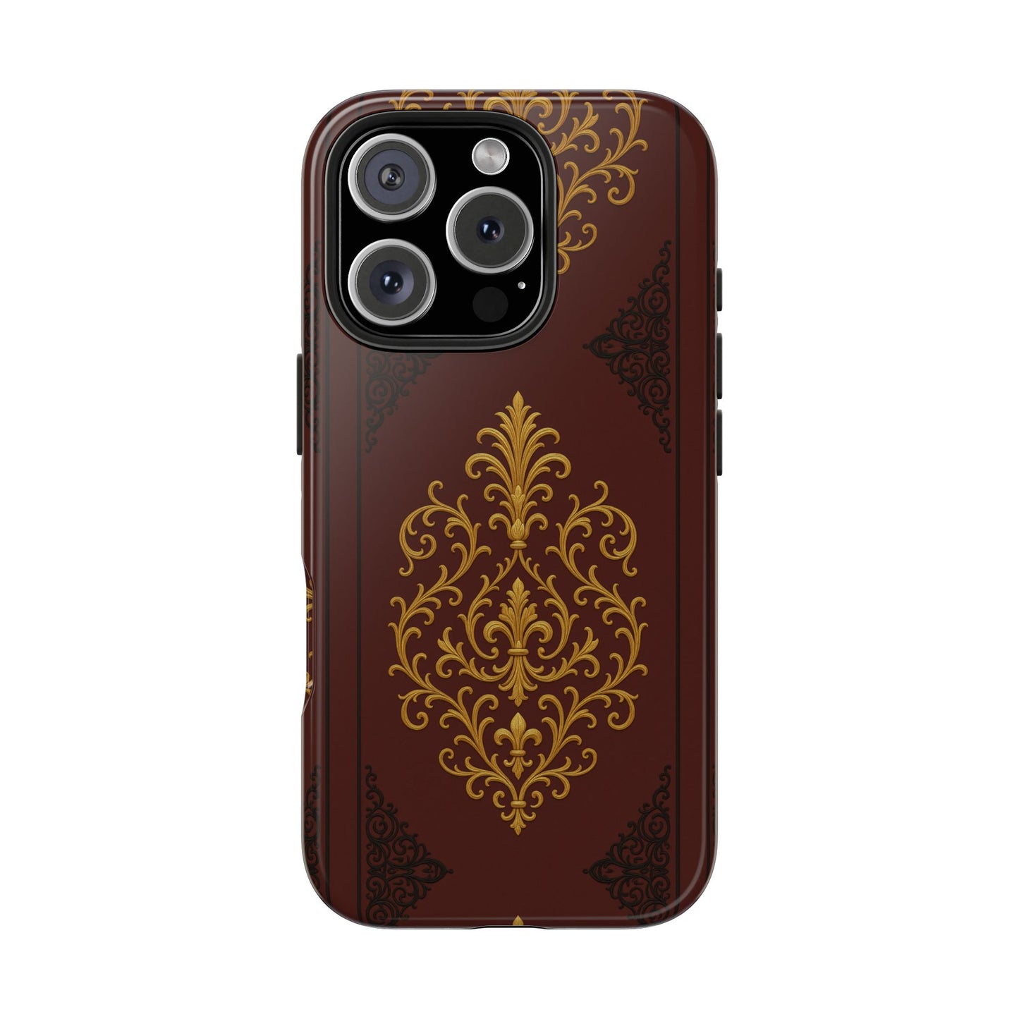 Dusk Burgundy-Black & Gold Baroque Tough Phone Case — Ornate Gold Baroque on Burgundy