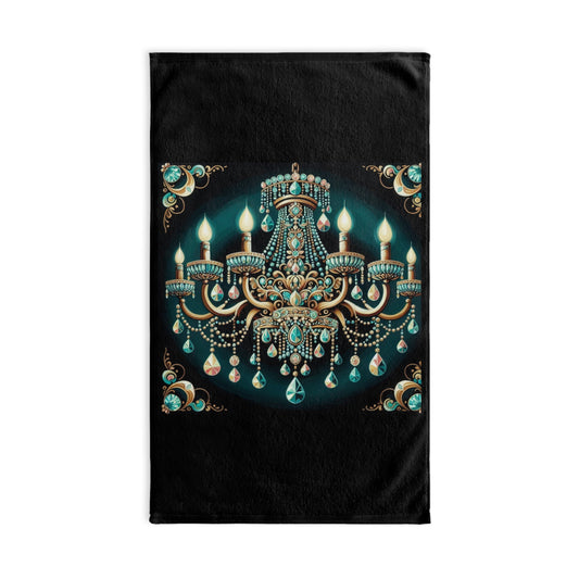 Elegant Chandelier Hand Towel, Luxurious Kitchen Decor, Vintage Bathroom Accessory, Perfect for Weddings - Teal Jeweled Chandelier