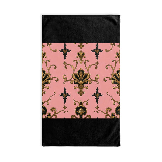 Elegant Floral Hand Towel - Vintage Chic, Bathroom Decor, Housewarming Gift, Kitchen Towel, Decorative Towel - Pink, Black & Gold Rococo