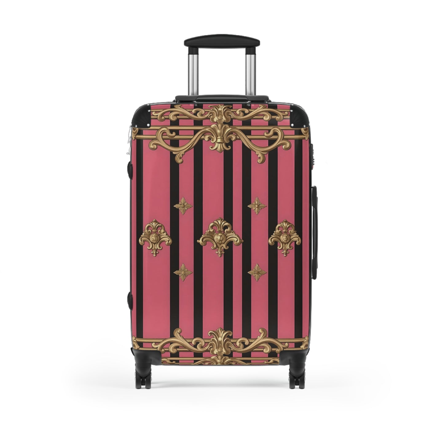 Chic Travel Suitcase for Fashionable Adventurers - Stylish Luggage, Pink Travel Bag, Unique Suitcase, Trendy Carry-On - Pink Striped Gold Rococo