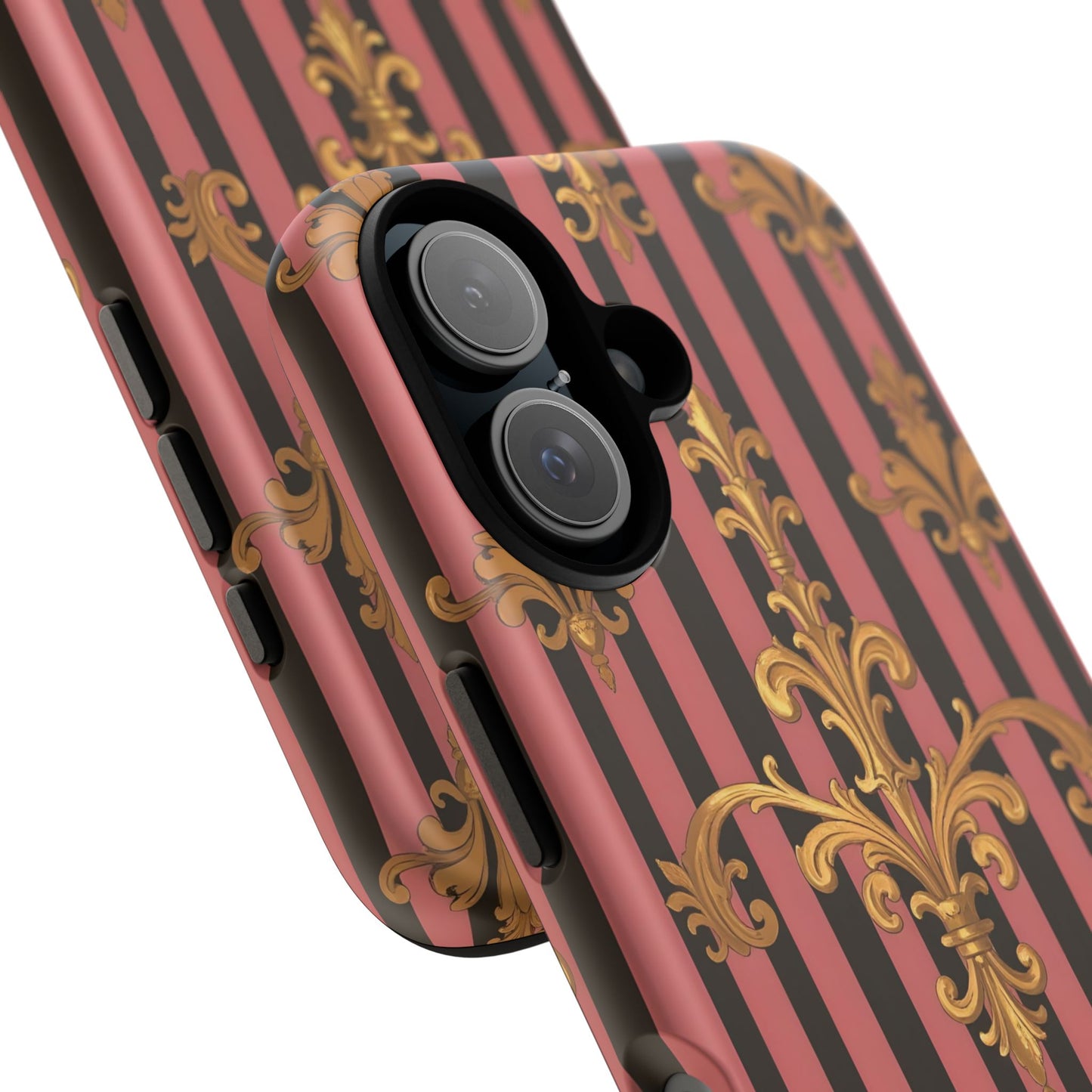 Elegant Floral Motif Phone Case - Tough Cases with Vintage Design - Mauve Striped Gold Damask