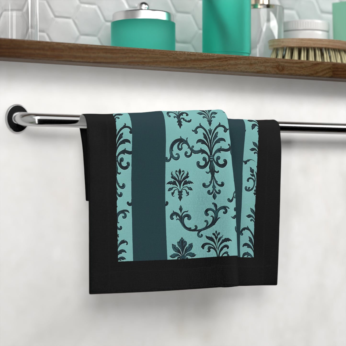 Elegant Face Towel for Luxurious Spa Days, Guest Bath, or Wedding Gift - Perfect for Home Décor - Teal Striped Rococo