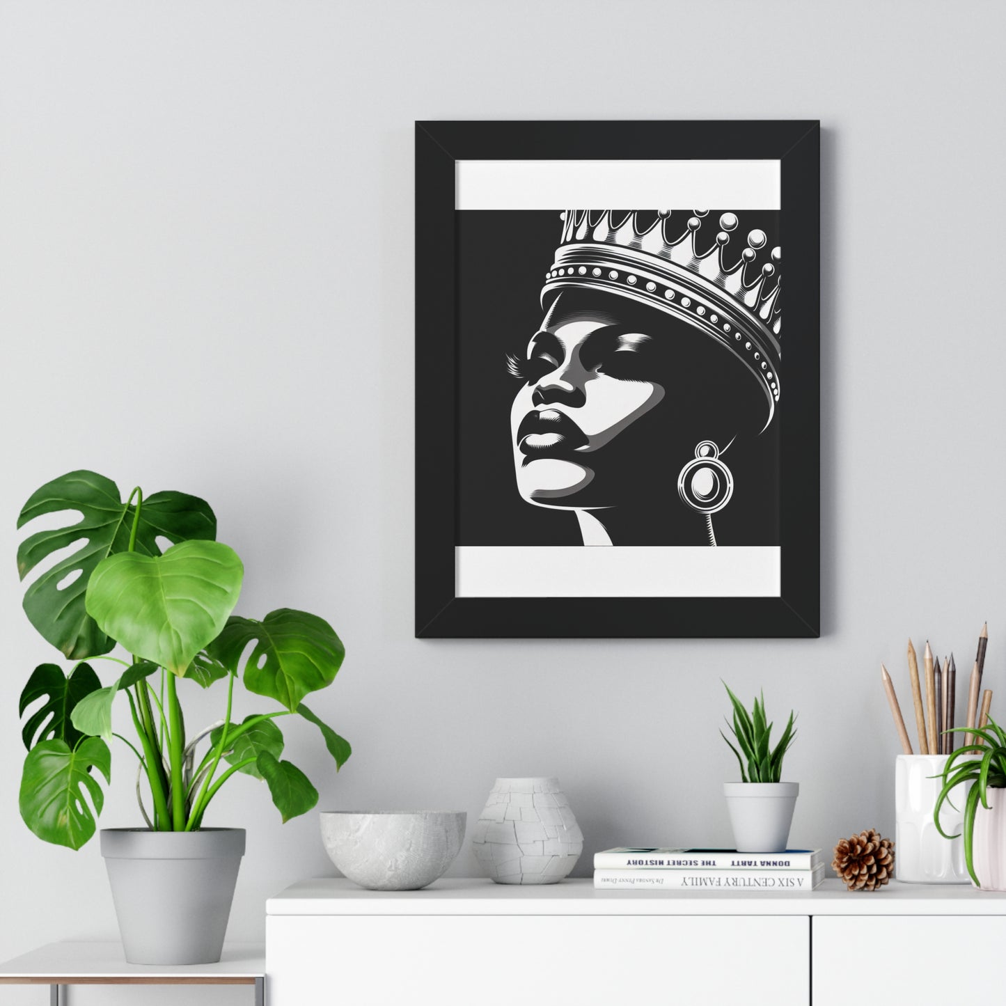 Elegant Crowned Queen Wall Art, Framed Vertical Poster, Home Decor, Modern Wall Art, Gift for Her, Inspirational Art