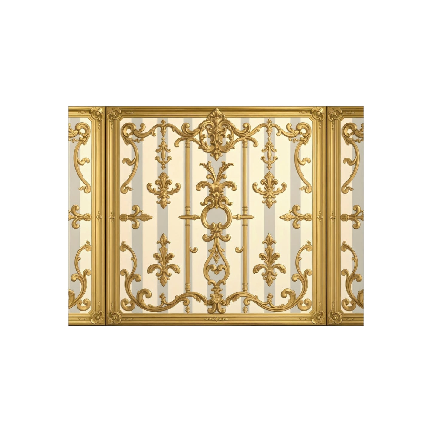 Elegant Ornate Foam Board Art - Luxury Wall Décor, Home Decoration, Versatile Display Board - Matte Gray & Cream Striped Gold Baroque