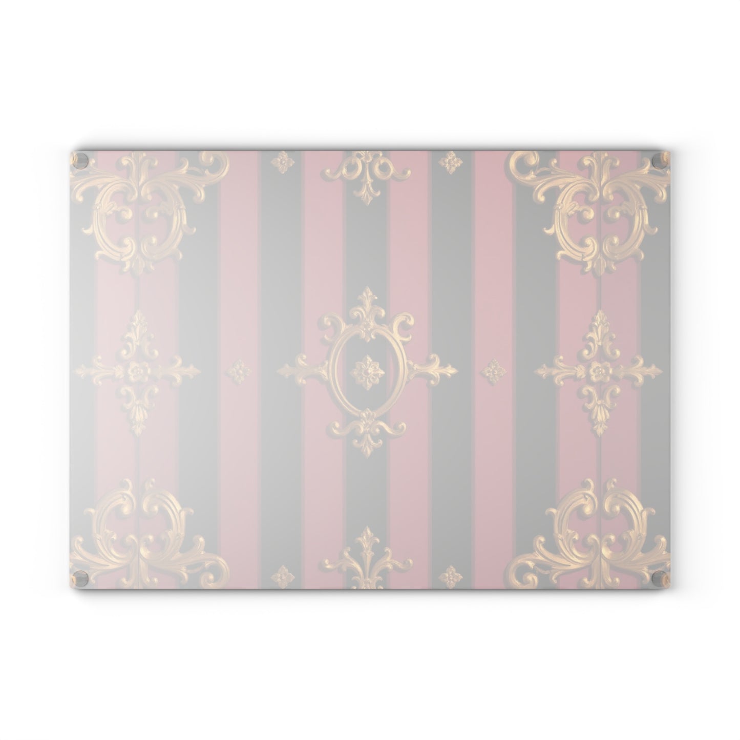 Elegant Black & Mauve Striped Gold Baroque Glass Cutting Board, Gift for Home Cooks, Unique Wedding Present, Stylish Food Prep Surface