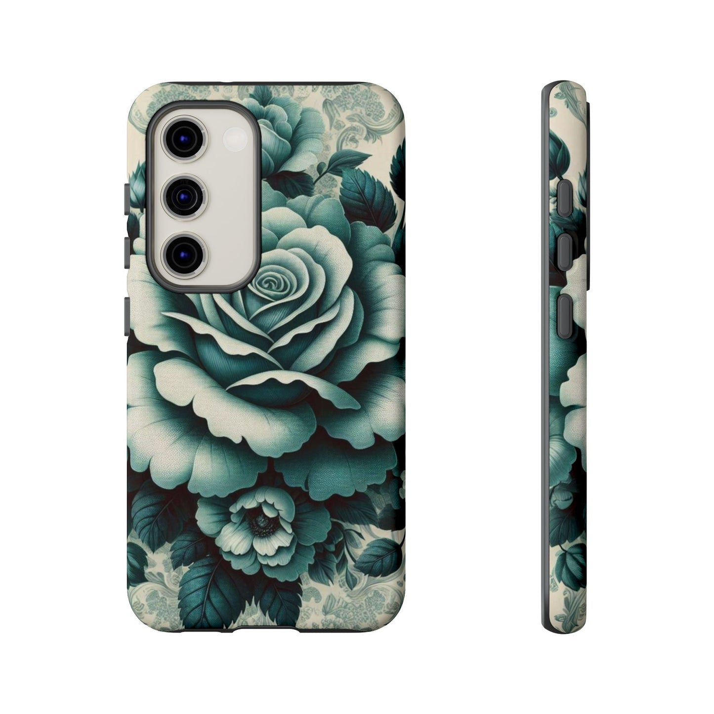 Elegant Floral Motif Phone Case - Tough Cases with Vintage Design - Teal Roses & Damask