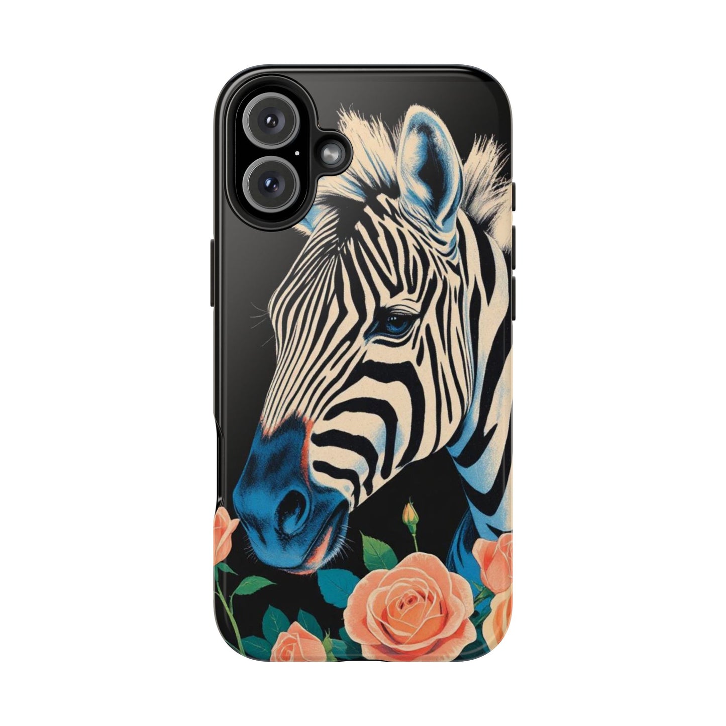 Zebra Tough Phone Case - Trendy Floral Design for Animal Lovers - Blue Zebra & Roses