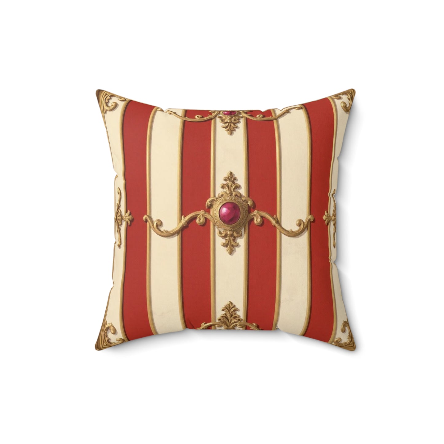 Vintage Glam Square Pillow with Regal Design - Alabaster & Dusk Orange Striped Baroque