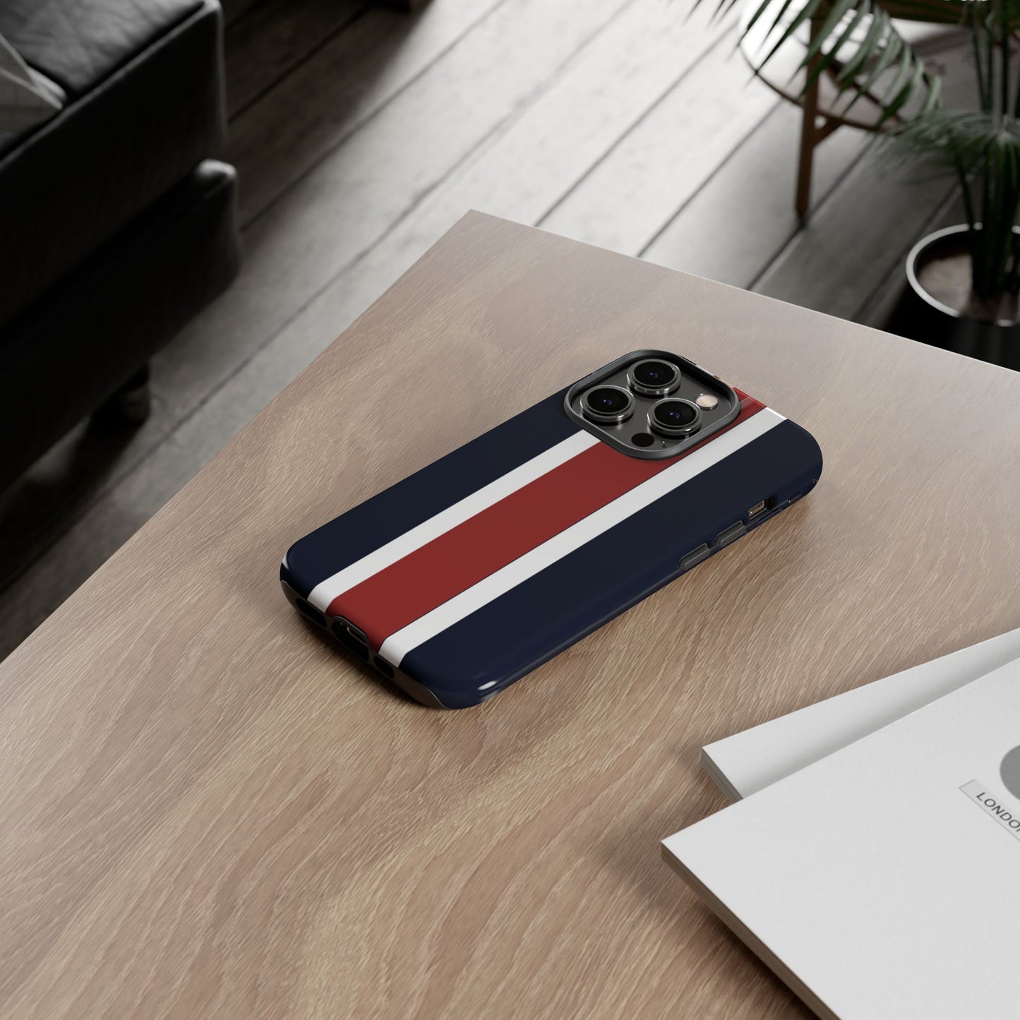 Lunar Midnight & Red-White Striped Stylish Phone Case - Tough Cases, Custom iPhone Cover, Sleek Phone Accessories, Gifts for Him/Her