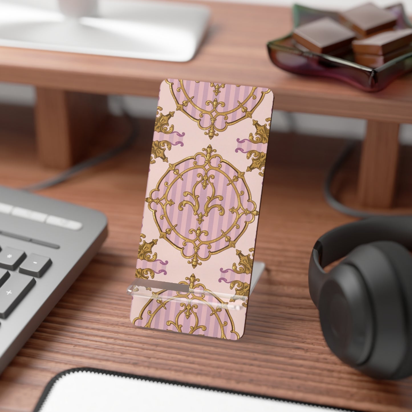 Elegant Lavender & Alabaster Striped Gold Baroque Smartphone Display Stand, Cute Phone Holder, Desk Organizer, Gift for Her, Home Decor