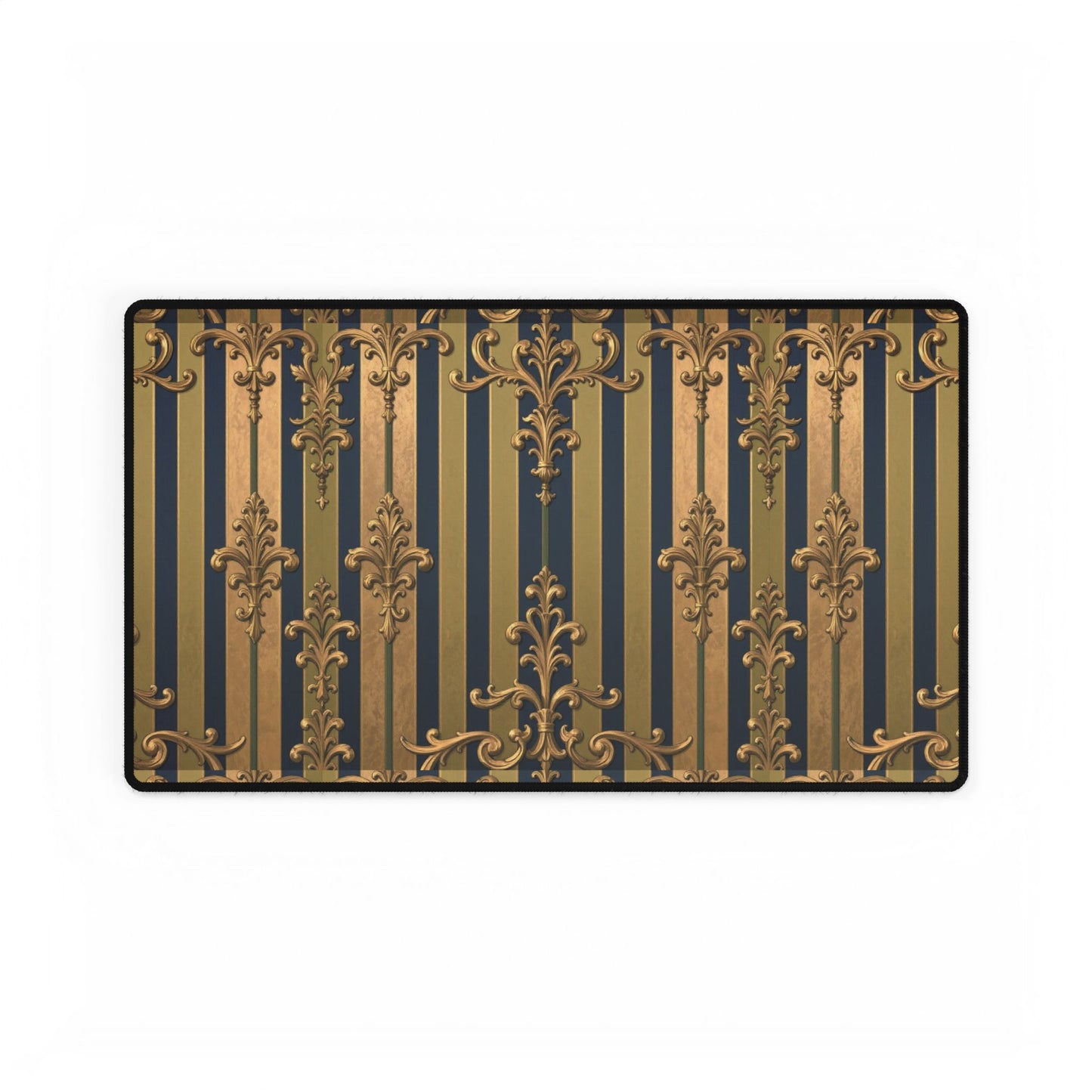 Elegant Midnight Blue & Olive Striped Gold Baroque Decorative Desk Mats, Stylish Office Accessories, Home Office Decor, Personalized Gift for Work