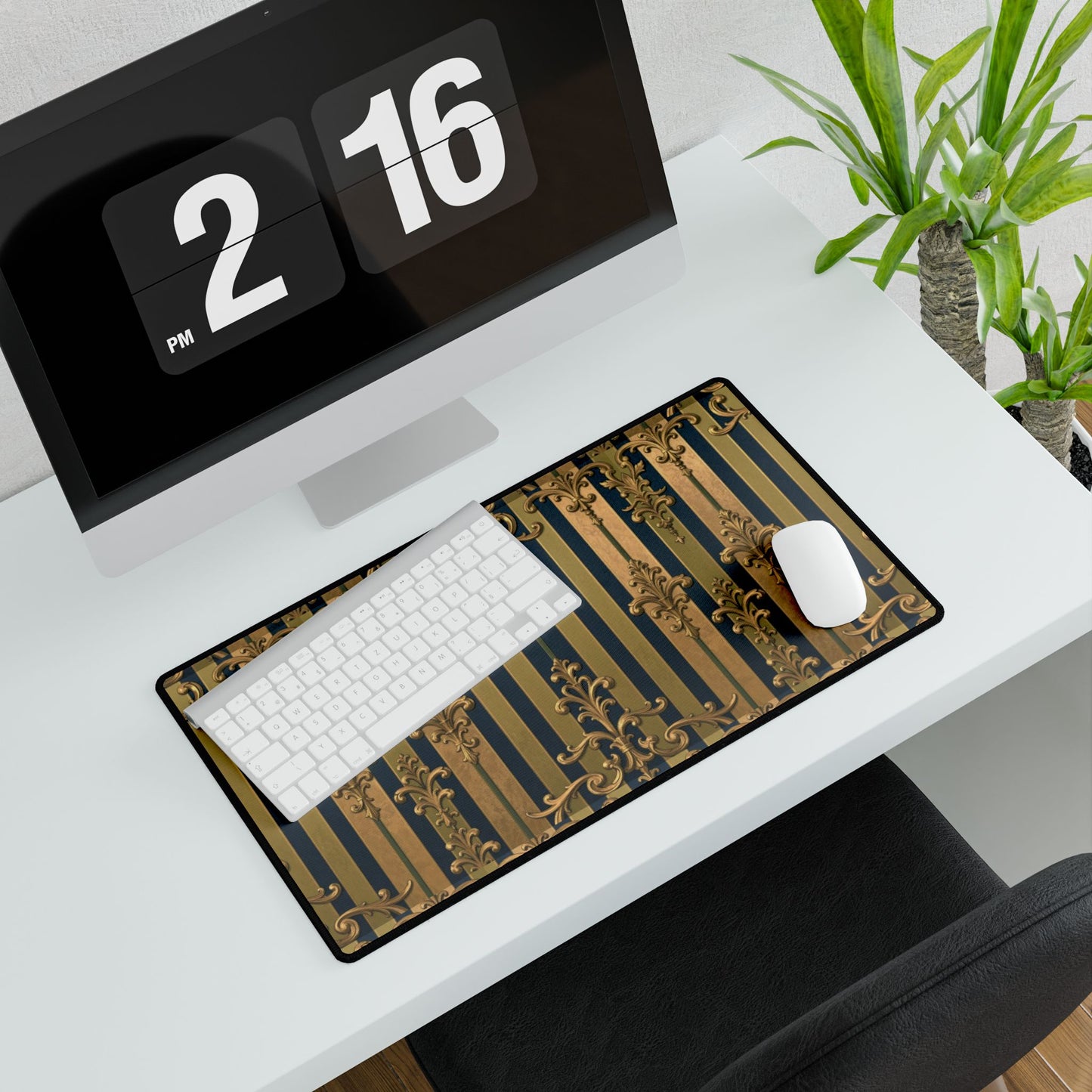Elegant Midnight Blue & Olive Striped Gold Baroque Decorative Desk Mats, Stylish Office Accessories, Home Office Decor, Personalized Gift for Work