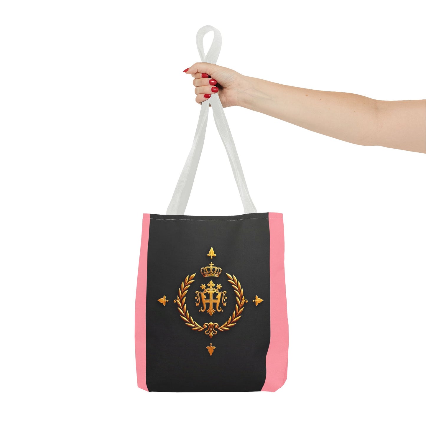 Elegant Monogrammed Tote Bag - Chic Shopper, Eco-Friendly Carryall, Personalized Gift, Stylish Accessory - Pink Striped Gold Crest