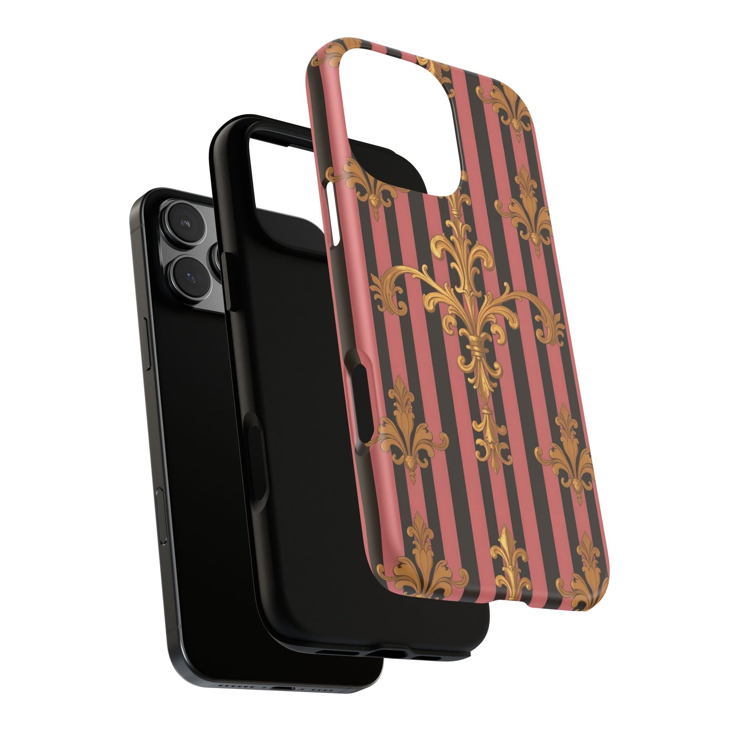 Elegant Floral Motif Phone Case - Tough Cases with Vintage Design - Mauve Striped Gold Damask