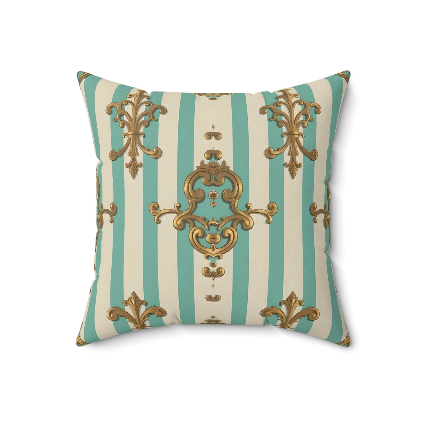 Elegant Faux Suede Square Pillow for Luxe Decor, Sofa Cushion, Bedroom Accent, Home Styling - Matte Green Striped Rococo