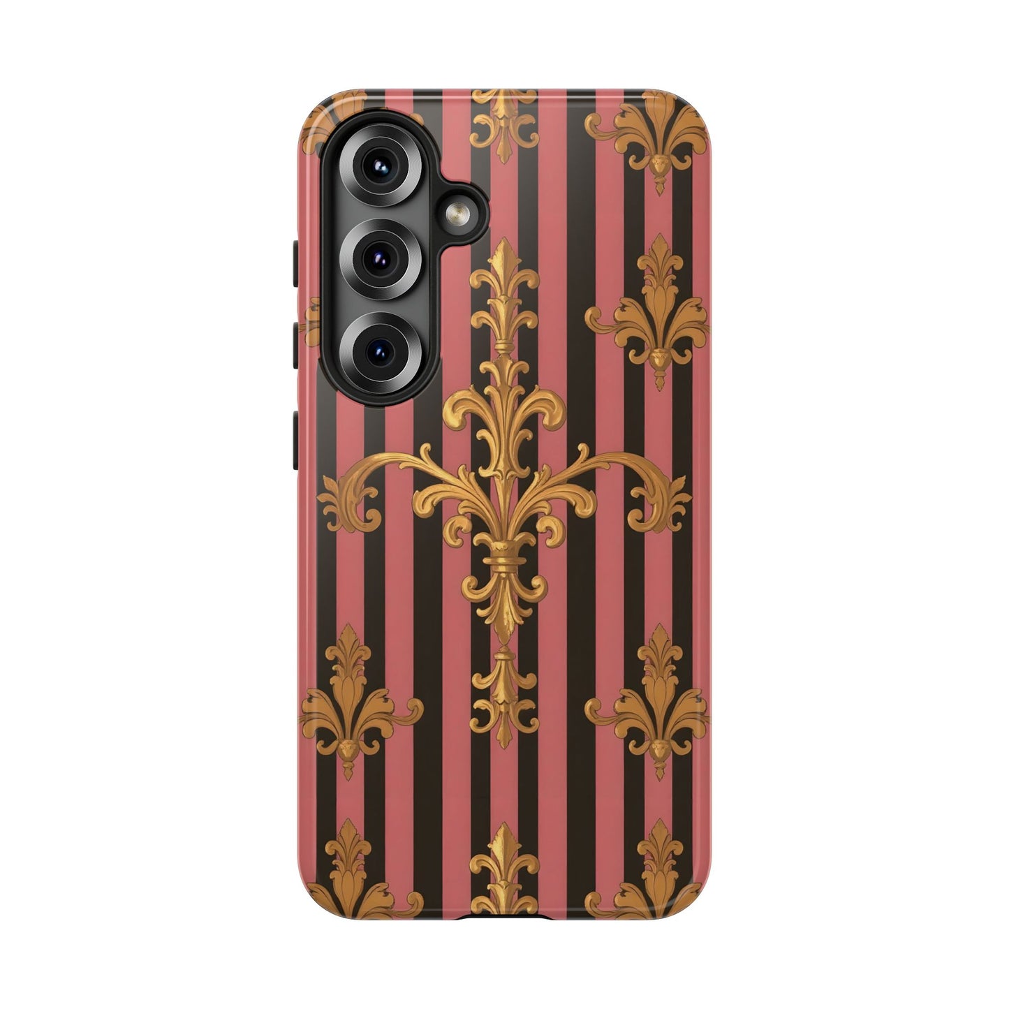 Elegant Floral Motif Phone Case - Tough Cases with Vintage Design - Mauve Striped Gold Damask
