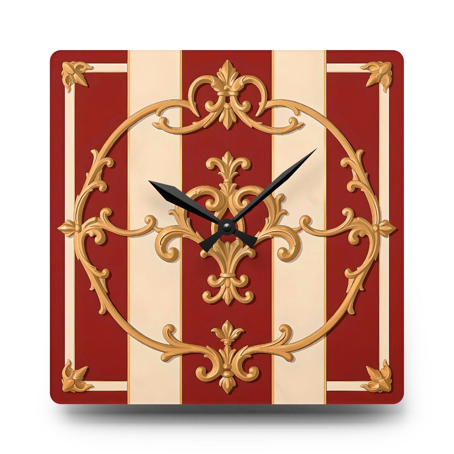 Vintage-Inspired Acrylic Wall Clock with Elegant Design - Alabaster & Dusk Orange Striped Baroque