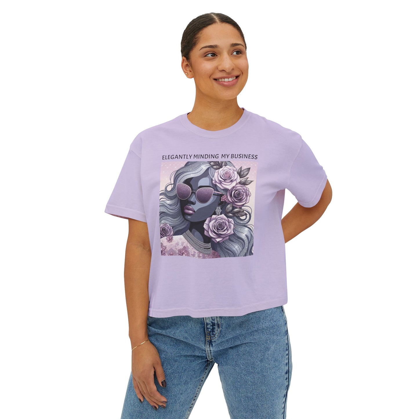 Elegant Women's Boxy Tee - 'Elegantly Minding My Business' Floral Design