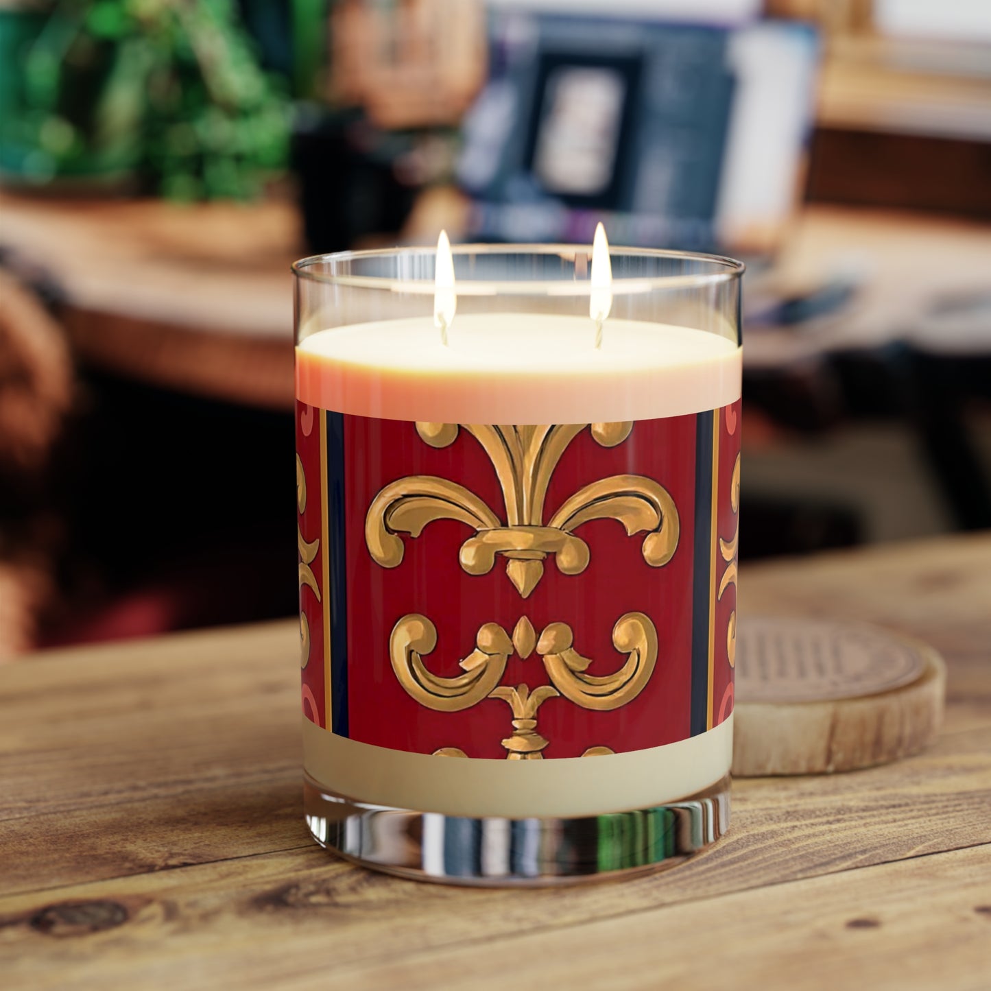Elegant Themed Scented Candle - Luxe Aromatic Decor for Home, Perfect Gift for Holidays and Special Occasions - Midnight Blue & Dusk Red Gold Baroque