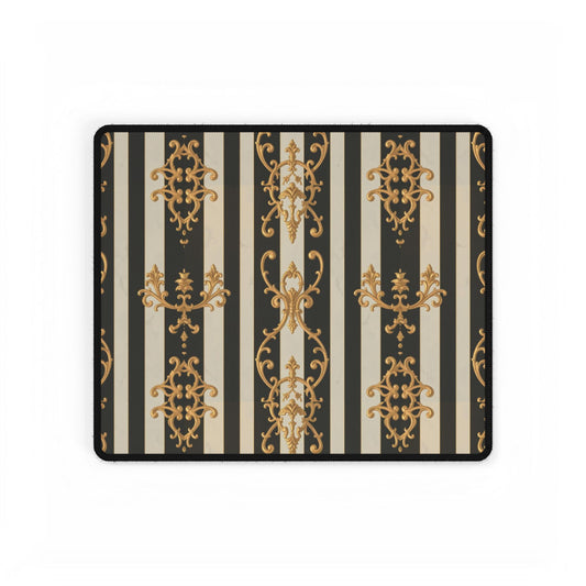 Elegant Black & Alabaster Striped Baroque Desk Mats - Stylish Office Accessories for Home & Work, Gamer Mats, Desk Decor, Chic Gifts