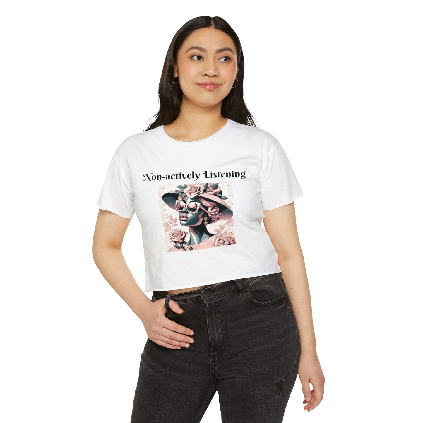Chic Women's Festival Crop Top, Non-actively Listening Tee, Summer Vibes, Music Festival Outfit, Casual Streetwear