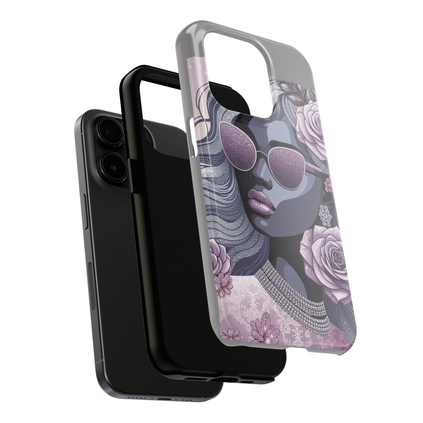 Glamorous Floral Tough Phone Case - Chic Protection for Trendsetters - Lilac & Lavender