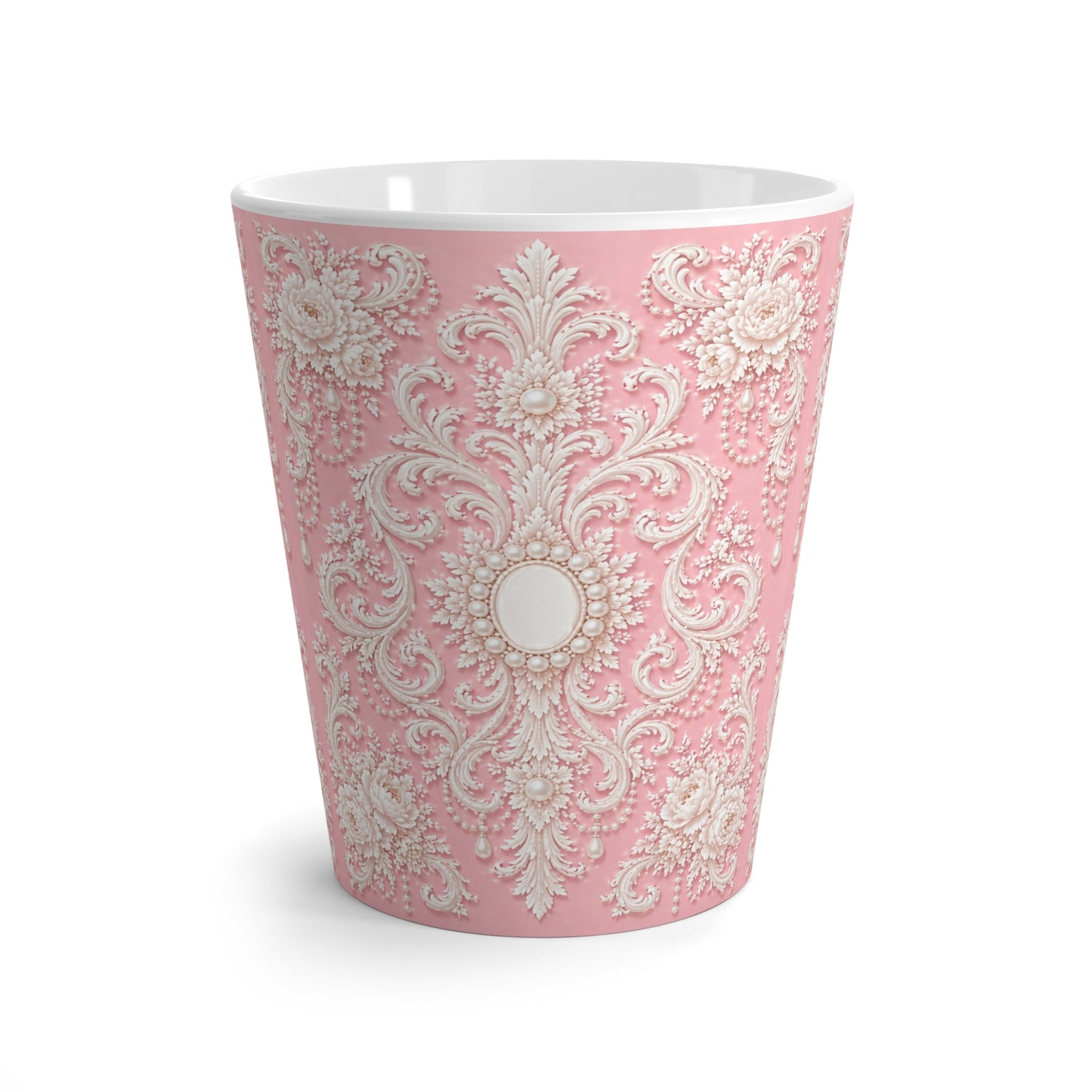 Pink Rococo Latte Mug - Vintage Rococo Floral Pattern Coffee Cup