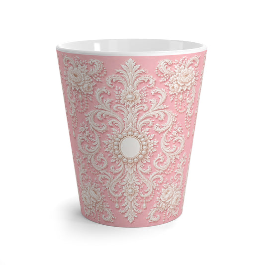 Pink Rococo Latte Mug - Vintage Rococo Floral Pattern Coffee Cup