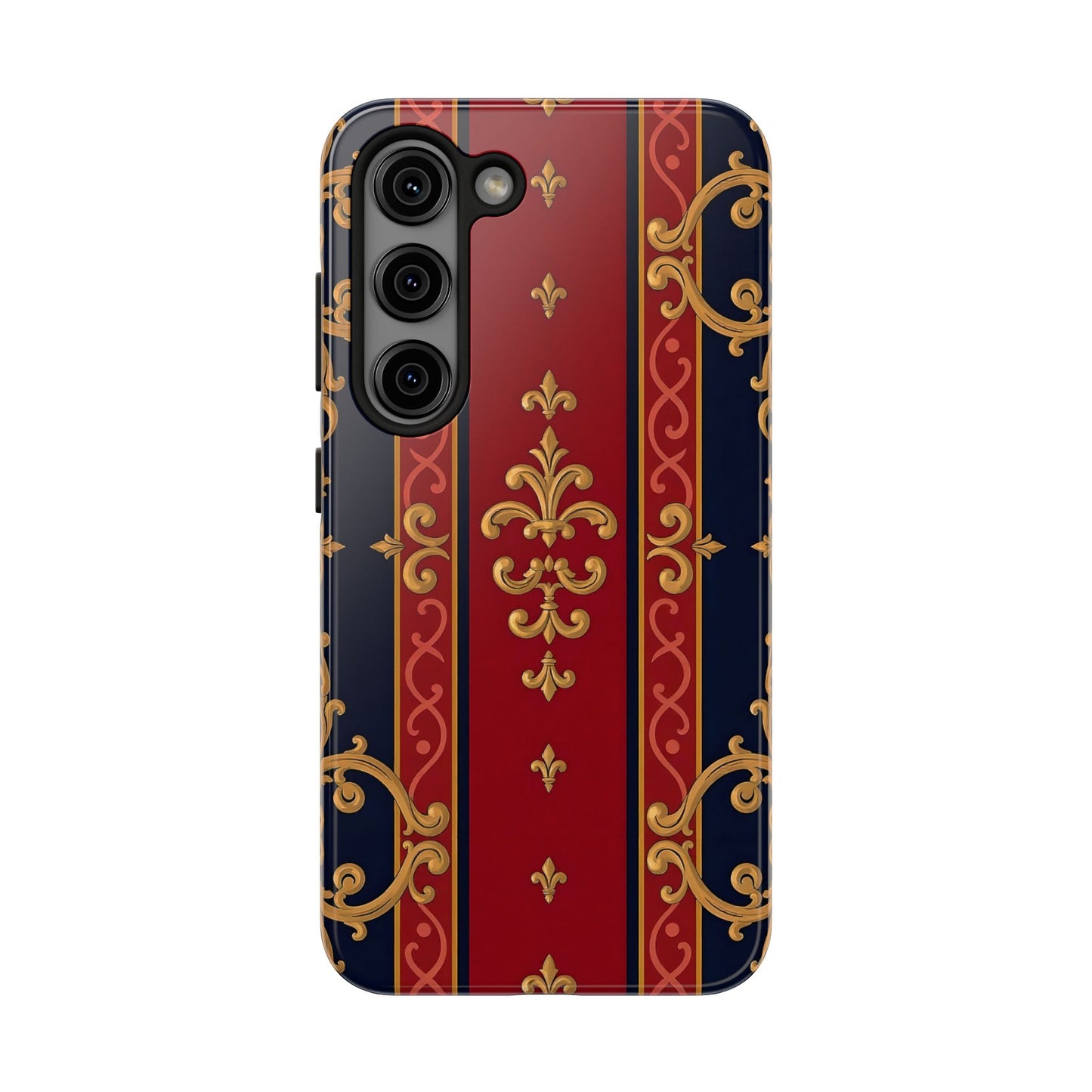 Elegant Vintage Phone Cases, Tough Phone Cover, Stylish Cell Phone Accessories, Durable Phone Protection - Midnight Blue & Dusk Red Gold Baroque