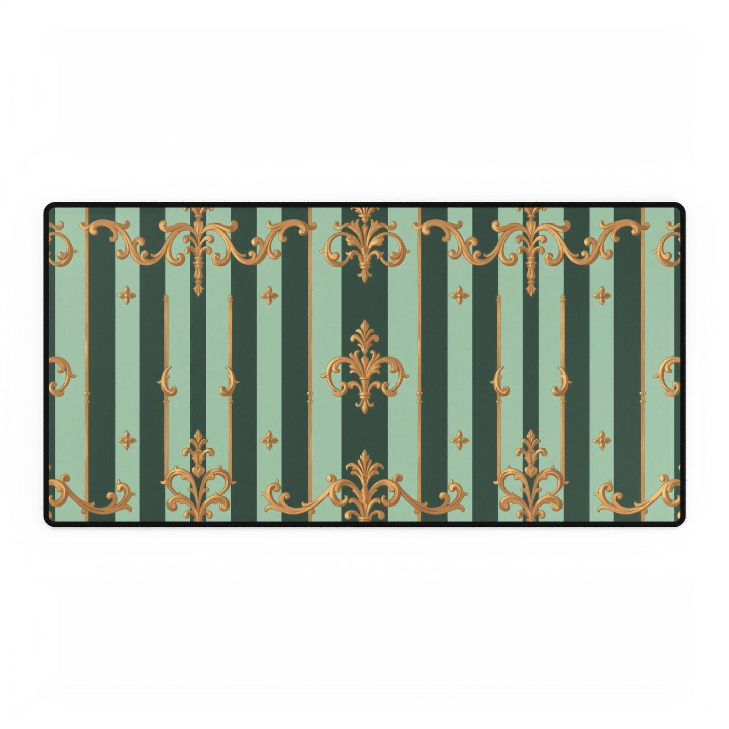 Elegant Office Desk Mats, Decorative Desk Accessories, Home Office Decor, Stylish Mouse Pads - Mint Green & Teal Striped Gold Baroque