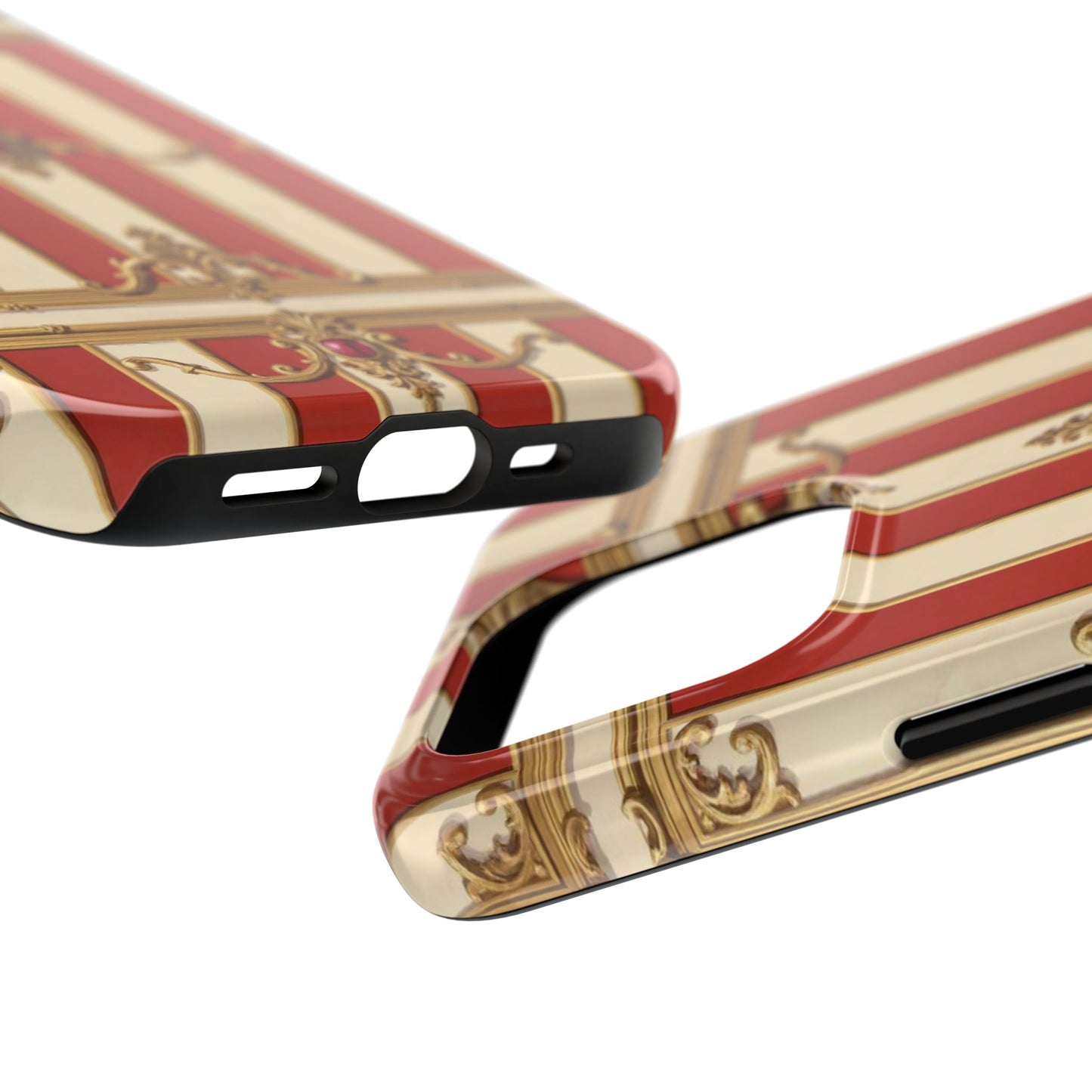 Elegant Alabaster & Dusk Orange Striped Baroque Tough Phone Case - Stylish Protection for Your Device